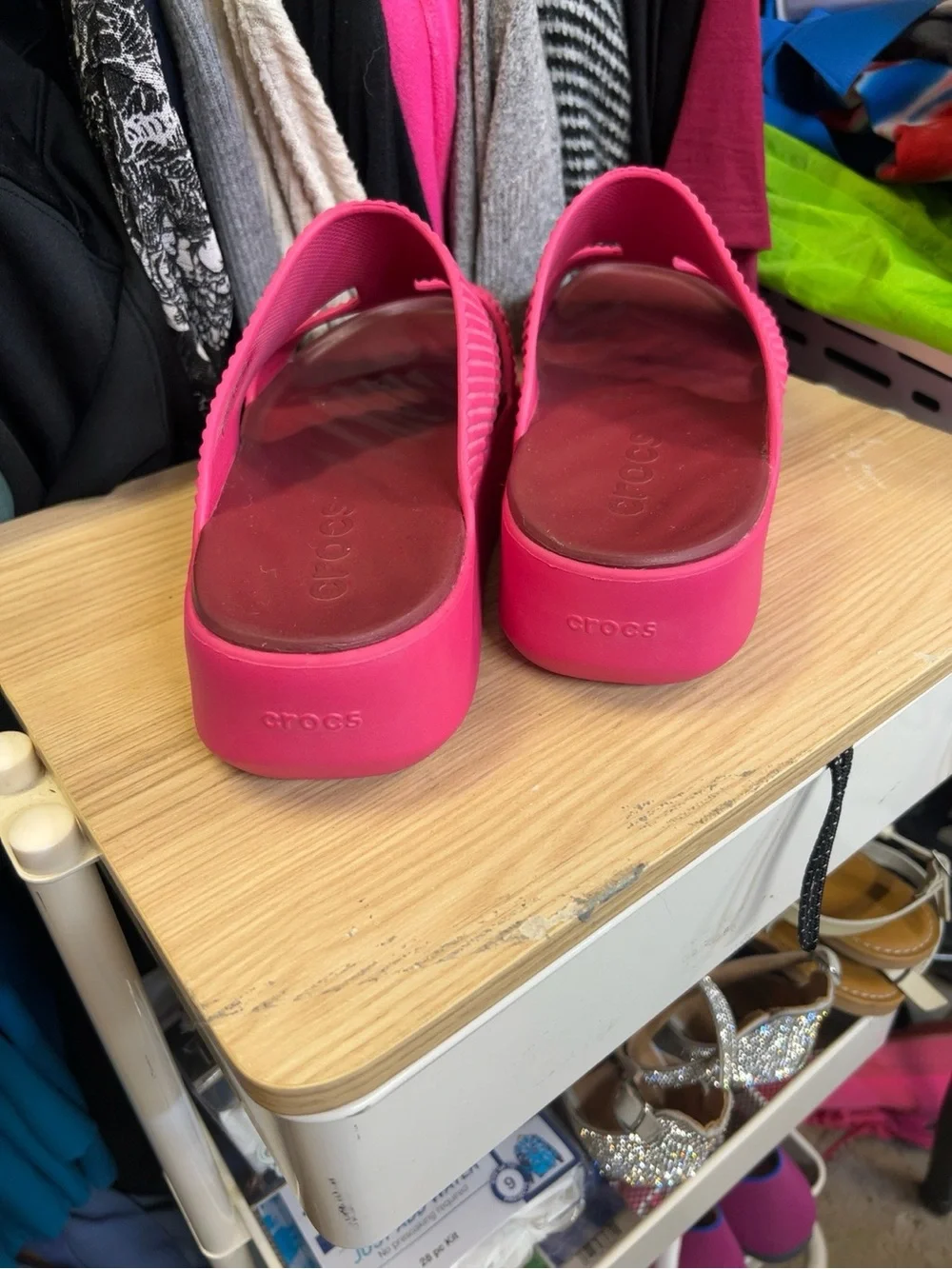 CROCS Hot Pink Ribbed Platform Slide Sandals